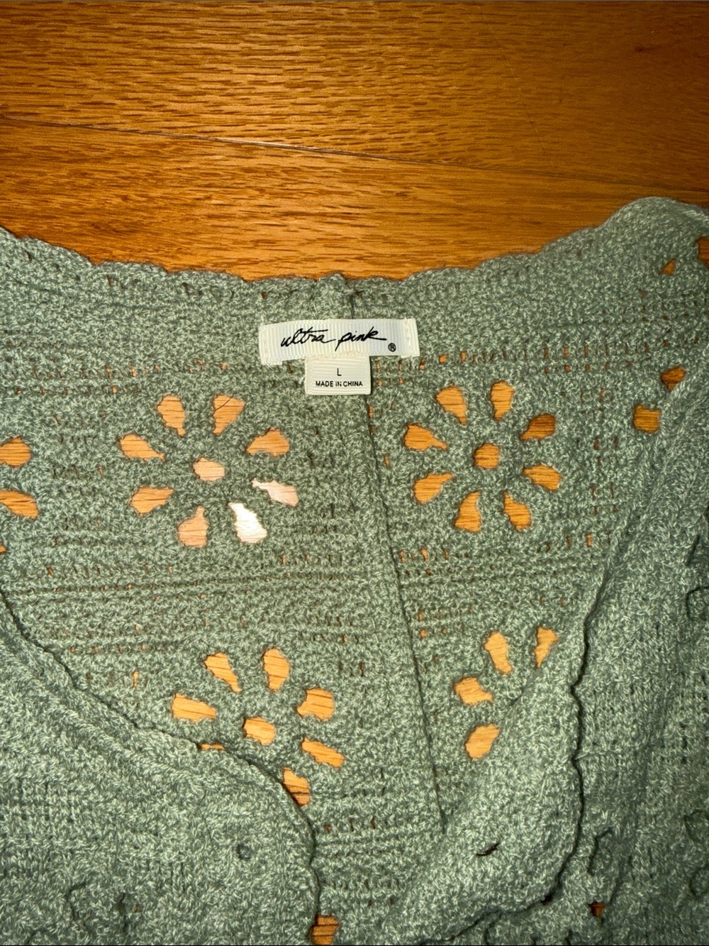 Crochet Floral Openwork Button Cardigan - Sage Green - Picture 3 of 3